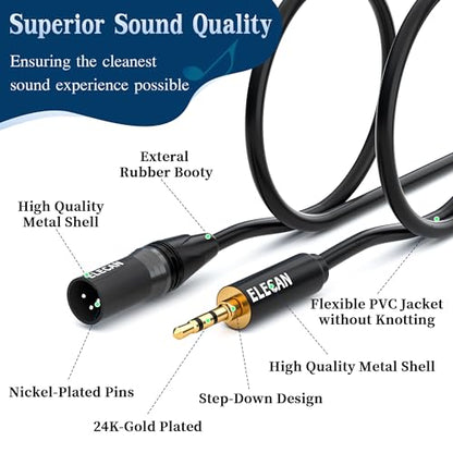 3.5mm (1/8 Inch) TRS to XLR Cable 8 Ft Male to Male-Balanced Shielded 3 Pin XLR to 1/8 Quarter inch Cord, Profesional/HiFi Stereo Guitar Cable with 3.5 mm to 6.35 mm Aadpter+Ties - size: 8FT, style: 3.5mm to XLR Male