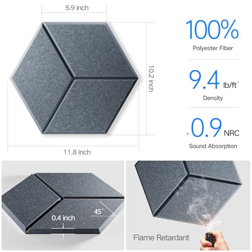 12 Pack Self-Adhesive Acoustic Panels 12" X 10" X 0.4" - Sound Proof Foam Panels with High Density, Y-Lined Design, Flame Resistant, Absorb Noise and Eliminate Echoes(Gray) - color: Gray, size: Y-Cut Hexagon 12 Pack