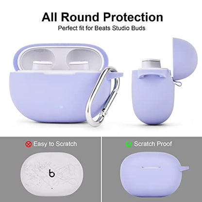 AIRSPO Silicone Case Compatible with Beats Studio Buds Case 2021 Soft Protective Cover for Beats Wireless Earbuds with Keychain (Lilac) - color: Lilac