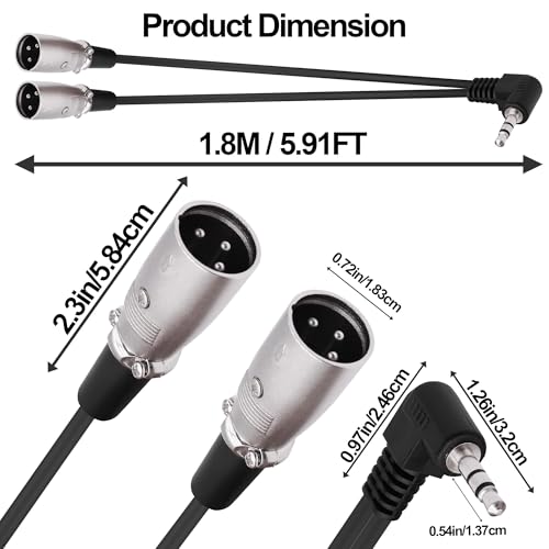 3.5mm TRS to XLR Male Microphone Y Splitter Cable 1.8M | 90 Degree 1/8 inch to Dual XLR Audio StereoPatch Cord,for Microphone Mixer Speaker Amplifer - style: male