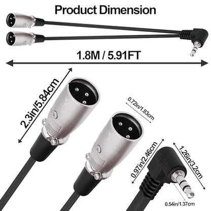 3.5mm TRS to XLR Male Microphone Y Splitter Cable 1.8M | 90 Degree 1/8 inch to Dual XLR Audio StereoPatch Cord,for Microphone Mixer Speaker Amplifer - style: male