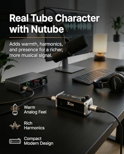 Xvive P2 Tube Microphone Preamp with Nutube, +40dB Clean Gain Booster for Dynamic & Ribbon Mics, Balanced XLR, USB-C Rechargeable, for Podcast, Streaming, Studio & Live