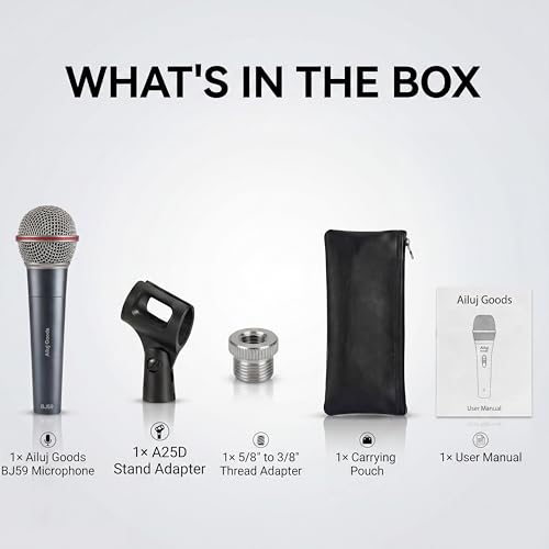 BJ59 Dynamic Vocal Microphone – Professional XLR Supercardioid Mic for Singing, Karaoke, Live Performance & Studio Recording, Full Metal Handheld Microphone with High Gain Before Feedback
