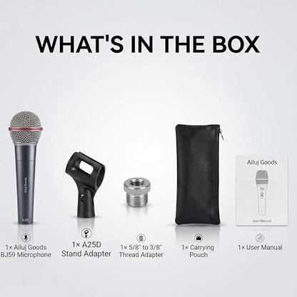 BJ59 Dynamic Vocal Microphone – Professional XLR Supercardioid Mic for Singing, Karaoke, Live Performance & Studio Recording, Full Metal Handheld Microphone with High Gain Before Feedback