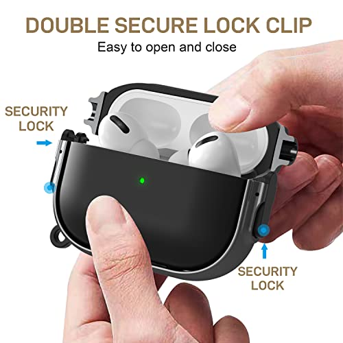 for AirPods Pro 2/1 Case Cover with Lock, Magsafe Compatible,Black/Grey - color: Black Grey, size: AirPods Pro 2/1 Case (2019/2022/2023)