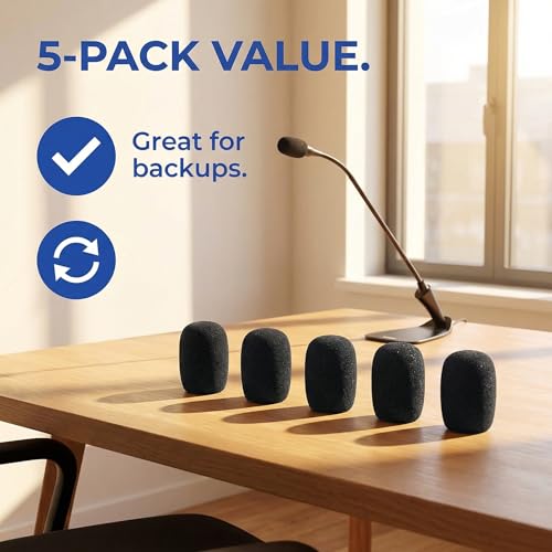 5-Pack Professional Foam Windshield for Shure CVG18-B/C - Studio-Grade Microphone Filter for Gooseneck Condenser Mics, Black Sponge Noise Reduction Covers