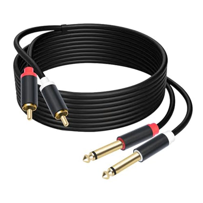 Dual 1/4 TS to Dual RCA Stereo Audio Interconnect Cable 10FT, Gold Plated Copper Shell Heavy Duty 2X6.35mm Male TS to 2 RCA Male Adapter Cable - size: 10FT