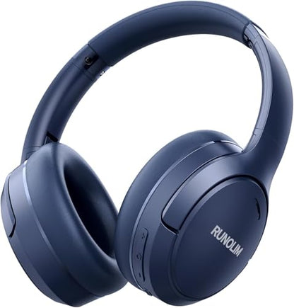 RUNOLIM Hybrid Active Noise Cancelling Headphones, 100H Playtime, Built-in Microphone, Bluetooth Wireless Over Ear Foldable Headphones with HiFi Audio, Home Travel Office - color: Blue
