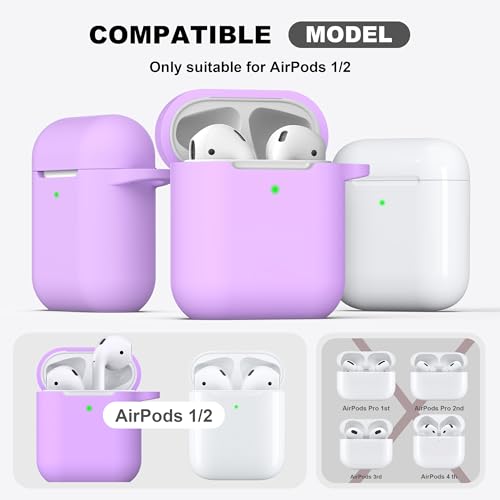 for AirPods 2nd/1st Case Silicone Cover, Lavender | Compatible with Apple AirPods 2nd/1st (2019/2016) Generation with Keychain & Cleaner Kit, Wireless Charging Compatible - color: Lavender
