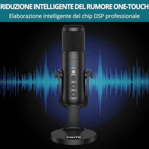 USB Condenser Microphone for Computer – Plug & Play PC Mic with Echo Mic Gain, Volume Control, and Mute Button – Cardioid Polar Pattern, Noise Cancelling, Headphone Output for Gaming, Streaming