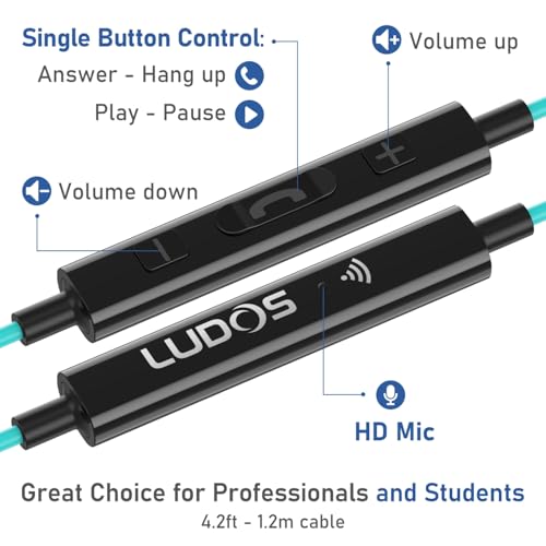LUDOS Ultra iPhone Wired Headphones Earbuds Earphones with Lightning Connector Apple MFi Certified, 5 Years Warranty, for iPhone 14 13 12 11 Pro Max X XS XR 8 7 Plus with Microphone - Turquoise - color: Turquoise, style: Lightning
