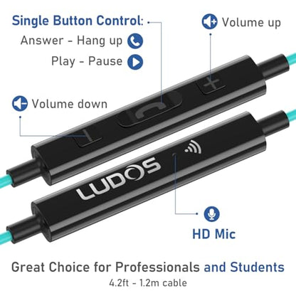 LUDOS Ultra iPhone Wired Headphones Earbuds Earphones with Lightning Connector Apple MFi Certified, 5 Years Warranty, for iPhone 14 13 12 11 Pro Max X XS XR 8 7 Plus with Microphone - Turquoise - color: Turquoise, style: Lightning