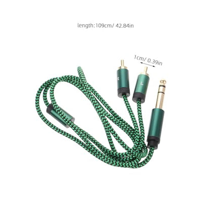 Guitar Instrument Cable 6.35mm to Dual RCA Male 1m Green Audio Patch Cord for Electric Guitar Pedals and Bass Amp Connection