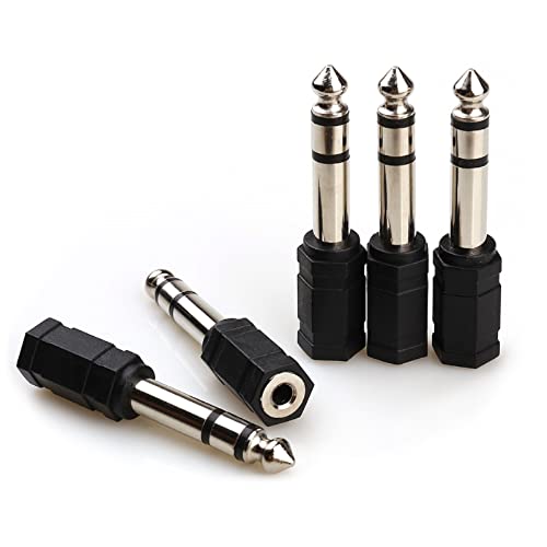 5PCS 6.35mm (1/4 inch) Male to 3.5 mm (1/8 Inch) Female Stereo Audio Headphone Jack Adapters, Quarter inch to 3.5mm Adapter - Black
