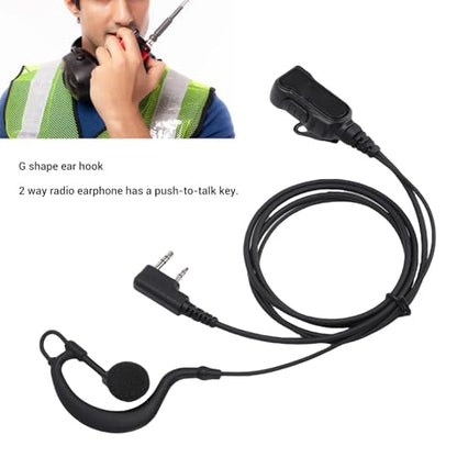 G Shape 2 Way Radio Earpiece Headset, Noise Filtering Speaker PTT Mic for 2 Pin Radios