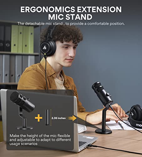 MAONO PD100U USB Dynamic Microphone, Podcast Recording Mic with Gain Knob | Plug & Play, Desktop Stand, Metal Structure, Cardioid Studio PC Computer Mic for Streaming, Vocal, Studio, Content Creation