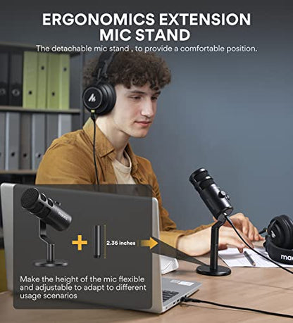 MAONO USB Microphone with Studio Headphone Set 192kHz/24bit Vocal Cardioid Podcast Mic Compatible with Mac and Windows, YouTube, Gaming, Live Streaming, Voice-Over AU-A04H & PD100U