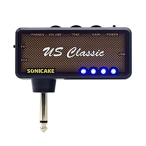 SONICAKE Guitar Headphone Amp Mini Guitar Headphone Amplifier US Classic Rechargeable Plug-in Pocket Overdrive Reverb Effects for Home Silent Practice - color: US Classic Reverb Effect