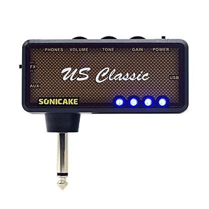 SONICAKE Guitar Headphone Amp Mini Guitar Headphone Amplifier US Classic Rechargeable Plug-in Pocket Overdrive Reverb Effects for Home Silent Practice - color: US Classic Reverb Effect