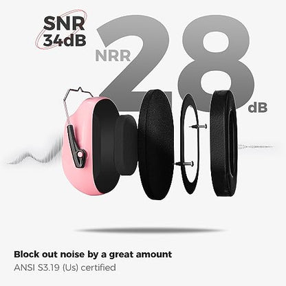 ProCase NRR 28dB Noise Reduction Ear Muffs, Foldable Adjustable Noise Cancelling Headphones - color: 1 - Pink
