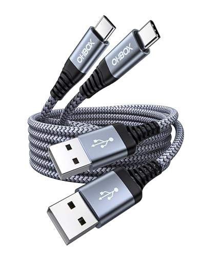 짧은 USB A to USB C 케이블 0.9m(3피트), USB C 고속 충전 케이블, 내구성 있는 브레이드 | USB to USB 타입 C 코드 차량용 아이폰 USB C 충전기 아이폰 17/16/15/프로 맥스/플러스, 삼성 갤럭시 S23 및 기타용 -2팩 그레이 - color: 회색., size: 3피트, style: USB A to USB C