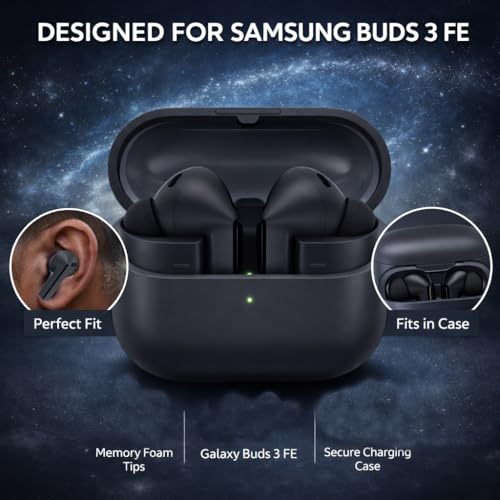 Memory Foam Ear Tips with Dust Mesh for Anker Liberty 5 Pro & Samsung Galaxy Buds 3 FE Earbuds, Anti-Slip Replacement Ear Tip, No Silicone Pain, Fit in Charging Case, 3 Pairs (SML)