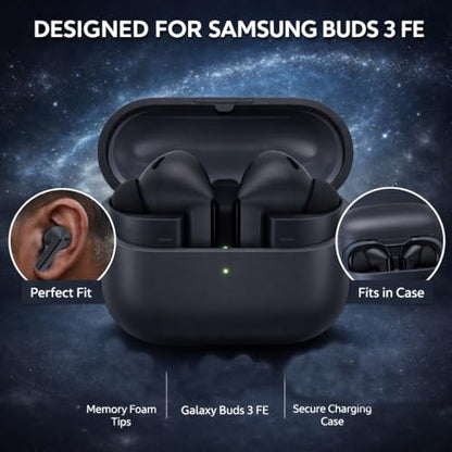 Memory Foam Ear Tips with Dust Mesh for Anker Liberty 5 Pro & Samsung Galaxy Buds 3 FE Earbuds, Anti-Slip Replacement Ear Tip, No Silicone Pain, Fit in Charging Case, 3 Pairs (SML)