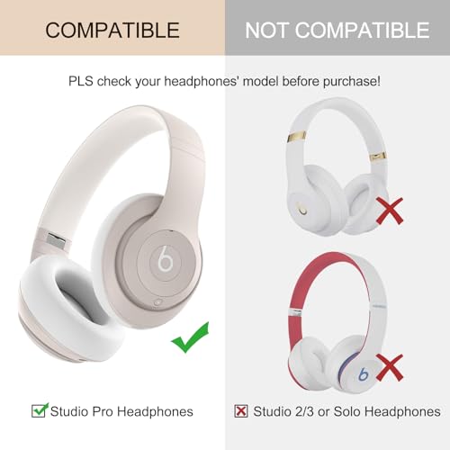 Studio Pro Ear Pads Replacement - GVOEARS Ear Cushions for Beats Studio Pro Wireless Over Ear Headphones, Protein Leather Strong Adhesive (White) - color: White