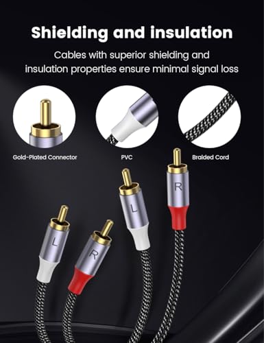 MOSWAG RCA Male to Male Stereo Auxiliary Audio Cable 10FT Recoil RCA Cable - color: Black, size: 10 ft