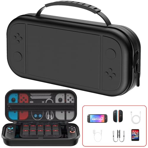 Gaekol Slim Carrying Case for Nintendo Switch 2 (2025), Portable Hard Shell Travel Case for Switch 2 Console, Game Slots, Joy-Cons and other Accessories (PU Leather-Black) - style: Pu Leather-black