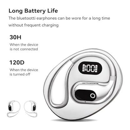 Open Ear Headphones Wireless Bluetooth 5.4, OWS Earphones Wireless Earbuds with Earhooks and Mic, IPX5 Waterproof, 64H Range, Out of Ear Earbuds for Sports Running Workout Driving (White) - color: White