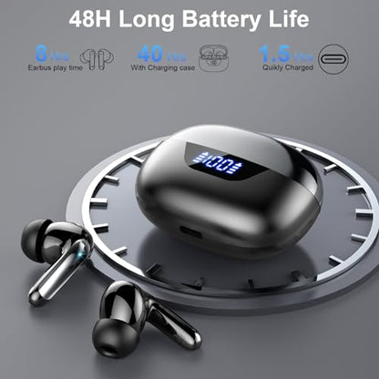 Wireless Earbuds, Bluetooth 5.3 Headphones Bass Stereo, 48Hours Playtime, 4 ENC Mic Clear Calls, Noise Cancelling Ear Buds with LED Display Charging Case,IPX7 Waterproof Earphone for Android iOS Black - color: Black