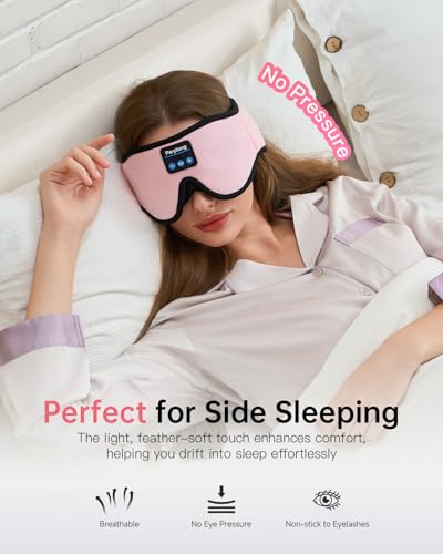 Perytong Sleep Mask with Bluetooth 5.4 Headphones, Wireless Music Sleep Eye Mask for Side Sleepers, 3D Contoured Comfort & Built-in HD Stereo Earphones, Blackout for Travel (Peach Pink) - color: Peach Pink