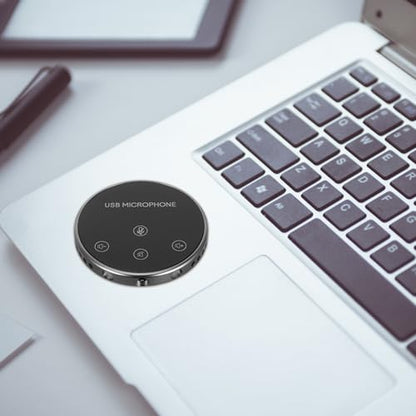 VILLCASE 360° Omnidirectional USB Microphone for Conference Calls and Live Streaming, Versatile Desktop Mic for Laptop and Computer, Black Compact Audio Pickup Tool for Video Meetings