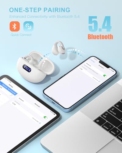 Jzones Open Ear Clip Wireless Earbuds Bluetooth 5.4, Lightweight Comfort Sports Bone Conduction Headphones Built-in Mic for Clear Audio, Stable Fit Earphones 24H Play-Beige - color: Beige