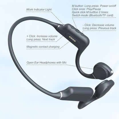 Bone Conduction Headphones - Bluetooth 5.4 & 32GB Memory MP3 Player IP68 Waterproof Headphones for Swimming, Bone Conduction with Mic Open Ear Running Headphone for Swimming, Running, Cycling (Black) - color: Black