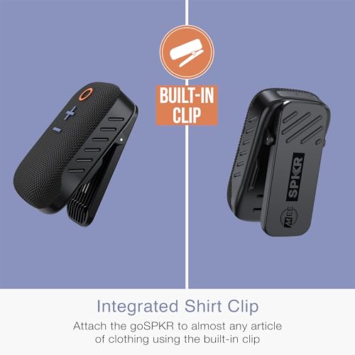 MEE Audio goSPKR Small Wearable Clip-on Bluetooth Speaker with IPX5 Water Resistance, Built-in Speakerphone with Microphone for Hands-Free Calls, Compact Design, Can Connect Up to 2 in Stereo (Black) - color: Black