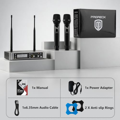 PRORECK UK-2000 UHF 2 Channel Wireless Microphone System with Two Handheld Microphone, 560 Selectable Frequency Range, Perfect for Party/Wedding/Church/Conference/Speech (UK-2000)