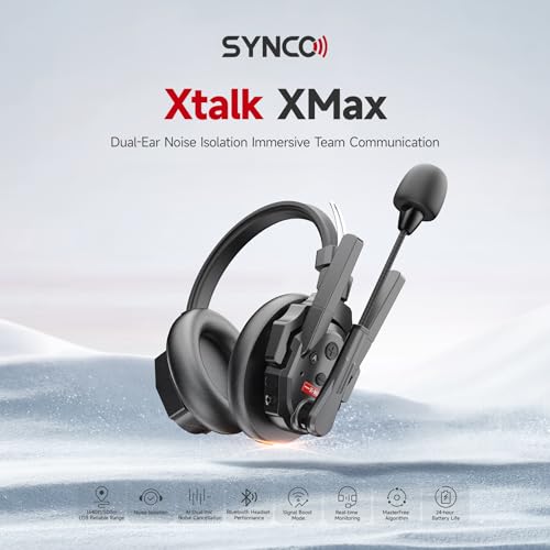 SYNCO XTalk XMax2 Wireless Intercom Headset System with Dual-Ear Design Telephone Headsets Communication System Random Master Device,2.4GHz Full Duplex 500 M/1640 FT Real-time Monitoring - size: 2 PCS