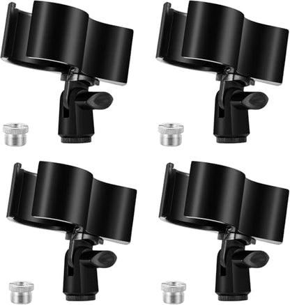 Large Microphone Clip for Mics with Outer Diameter 1.26" to 2.3" | Adjustable Mic Holder, Premium ABS, Inside sponge to protect microphones, With 5/8" Male to 3/8" Female Screw Adapter - color: black, size: 4 Pack