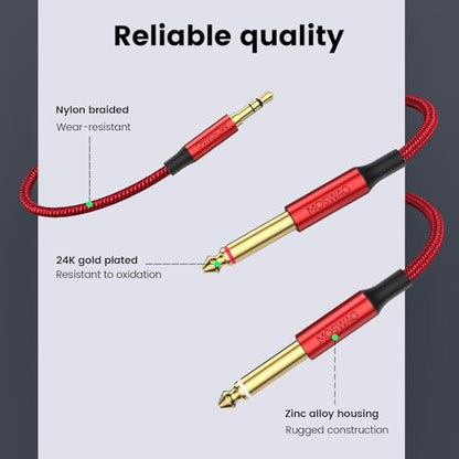 MOSWAG 3.5mm 1/8" TRS to 2 x 6.35mm 1/4" TS Mono Y Cable 3.28FT/1Meter Splitter Cable Compatible with Phone,iPod,Laptop,CD Players,Power Amplifier,Mixer,Home Stereo Systems - color: Red, size: 3.28FT/1Meter
