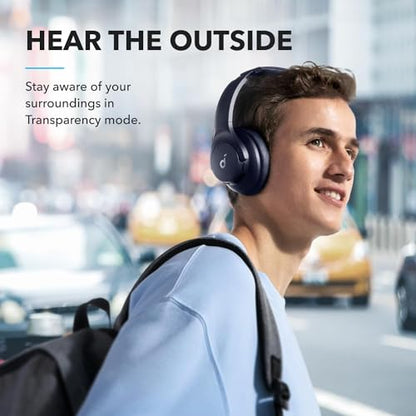 Soundcore by Anker Q20i Hybrid Active Noise Cancelling Headphones, Renewed | Over-Ear, Bluetooth, 40H ANC Playtime, Hi-Res, Big Bass, Transparency Mode, Customize via App, Travel, Home, Office - color: BLUE