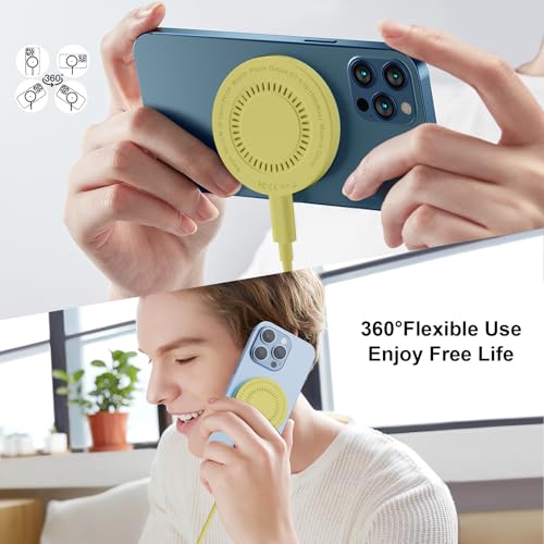 MagSafe Charger 2 Pack 15W Magnetic Wireless Charger Fast Charging Pad Compatible with iPhone 17/16/15/14/13/12 Series & AirPods 3/2/Pro Magnetic MagSafe Charging Pad with Dual Ports-Yellow | Two USB-C cables and two USB-A adapters, compatible with iPhone