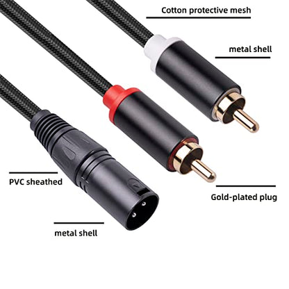 (3FT) Dual RCA to XLR Male Y Splitter Patch Cable, Unbalanced 2 RCA/Phono Plug to 1 XLR Splitter Duplicator Lead Y-Cable Adapter - size: 3 ft