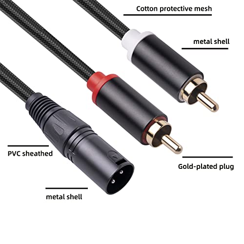 (6FT) Dual RCA to XLR Male Y Splitter Patch Cable, Unbalanced 2 RCA/Phono Plug to 1 XLR Splitter Duplicator Lead Y-Cable Adapter - size: 6 ft