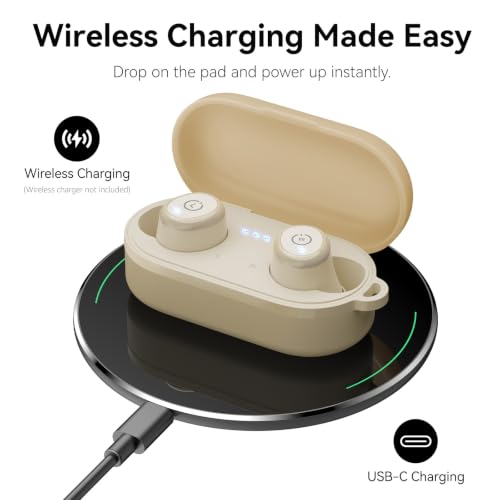 TOZO T10 Wireless Earbuds Powerful Bass Stereo Wireless Charging, APP, IPX8 | Waterproof, 55H Playtime, Ergonomic Design In Ear buds, App Customize EQ, Bluetooth 5.3 Headphones for Work, Travel, Khaki - color: Matte Khaki