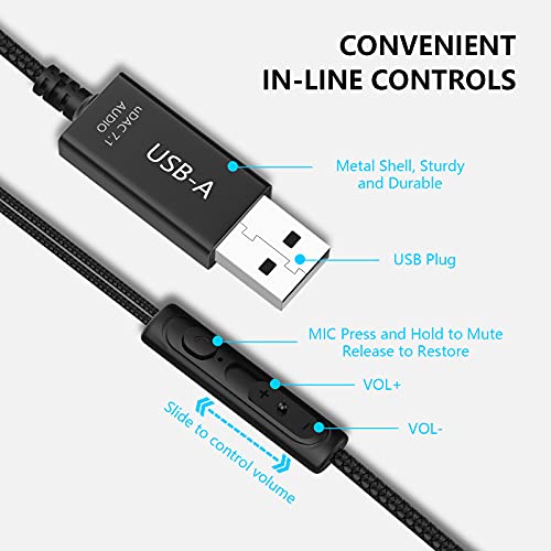 USB Headset with Microphone for PC,8.2FT Long Cord Computer Headphones Mic