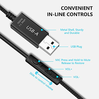 USB Headset with Microphone for PC,8.2FT Long Cord Computer Headphones Mic