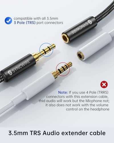 Syncwire Headphone Extension Cable - 6FT [Hi-Fi Sound][Gold Plated Jack][TRS] Nylon-Braided 3.5mm Male to Female Audio Extension Cord Compatible with iPhone iPad Smartphone Tablets Media Players - size: 6 feet