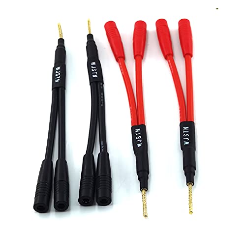 WJSTN Banana Plug Cable Braided Wire Banana Plug Splitter 1 Male 2 Female Adapter, Gold pin Banana Plugsfor Spring-Loaded Inputs,4- Pack